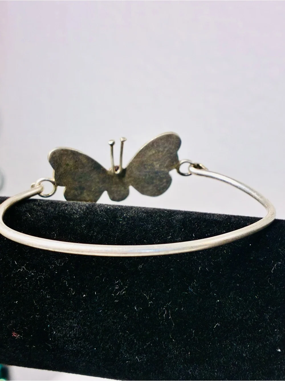 Iridescent Pink & Purple Mother of Pearl Inlay Butterfly Bangle Bracelet 925S